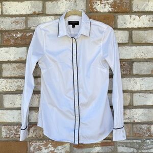 Banana Republic Tailored Fit White Button Down Top with Black Cording